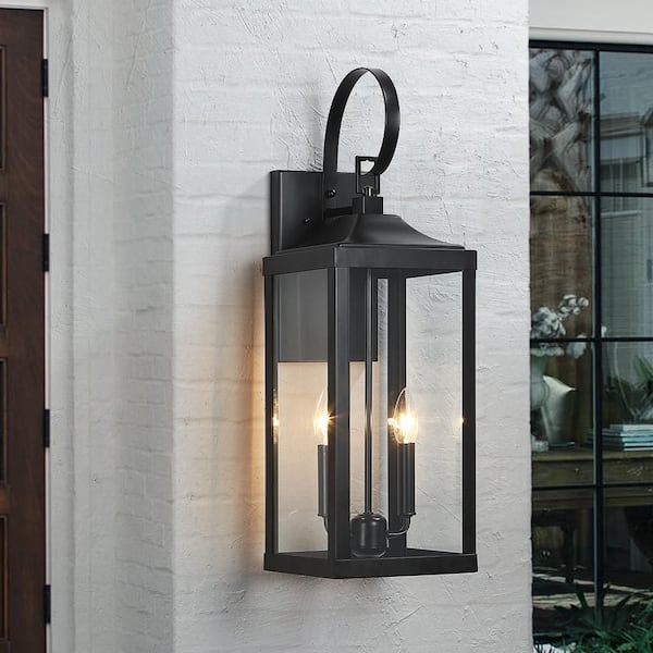 TRUE FINE Jefferson 2-Light 25.7 in. Black Large Outdoor Wall Lantern Sconce Light
