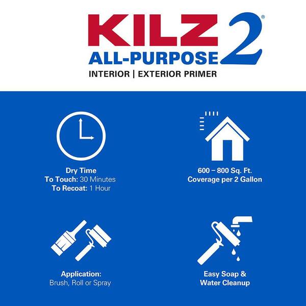 KILZ KILZ 2 ALL PURPOSE 2 Gal. White Interior/Exterior Multi-Surface Primer Sealer And Stain Blocker