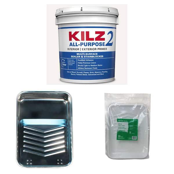 KILZ 2 ALL PURPOSE 2 gal. White Primer 9 in. Metal Tray and 9 in. Plastic Tray Liner (10-Pack)