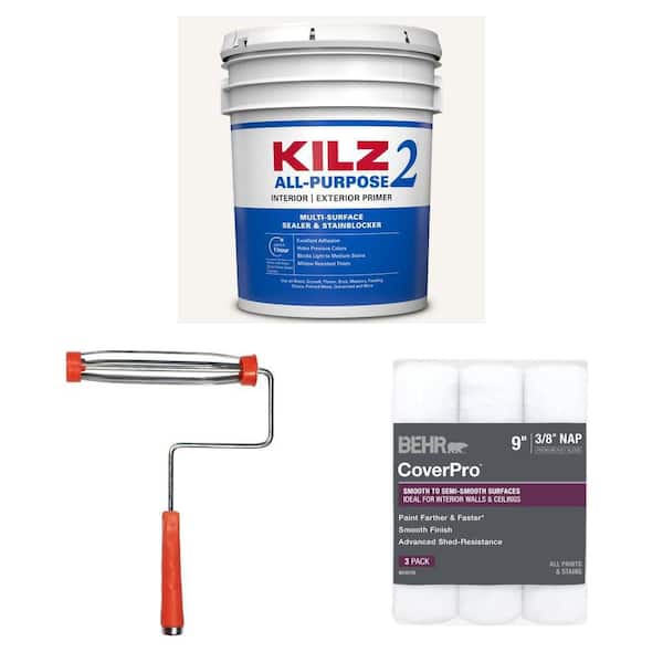 KILZ 2 ALL PURPOSE 5 gal. Primer 9 in. Roller Frame and 9 in. x 3/8 in. Roller Covers (3-Pack) Combo