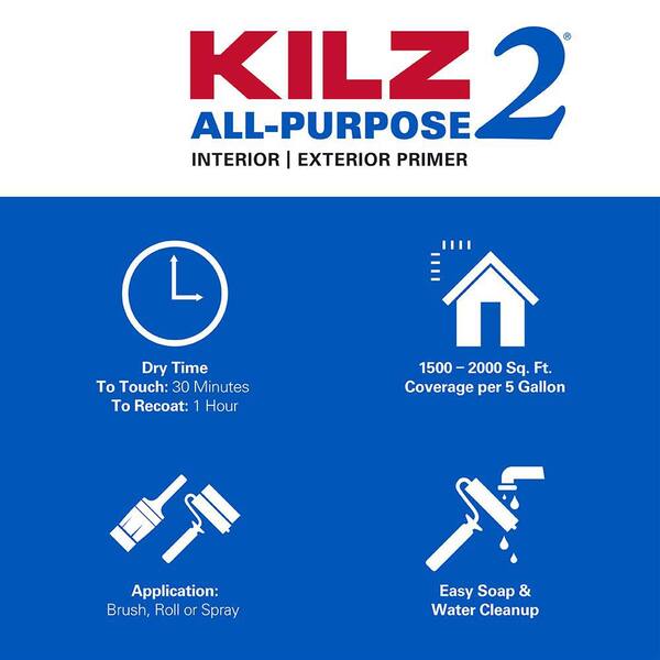 KILZ KILZ 2 ALL PURPOSE 5 Gal. White Interior/Exterior Multi-Surface Primer Sealer And Stain Blocker