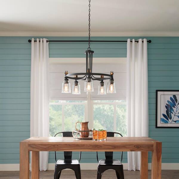 Home Decorators Collection Knollwood 30 In. 5-Light Black Bronze With Brass Accents Industrial Round Chandelier For Kitchens