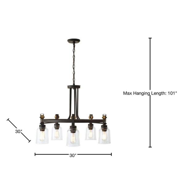Home Decorators Collection Knollwood 30 In. 5-Light Black Bronze With Brass Accents Industrial Round Chandelier For Kitchens