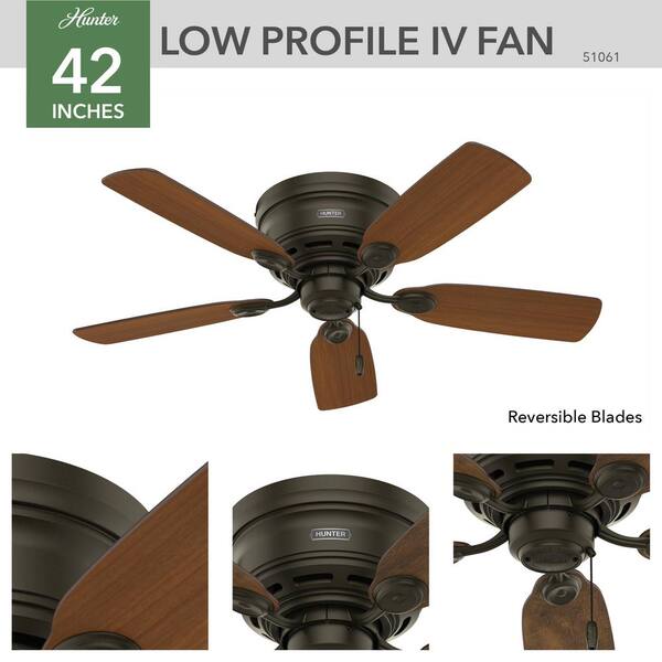 Hunter Low Profile IV 42 In. Indoor New Bronze Ceiling Fan For Bedrooms