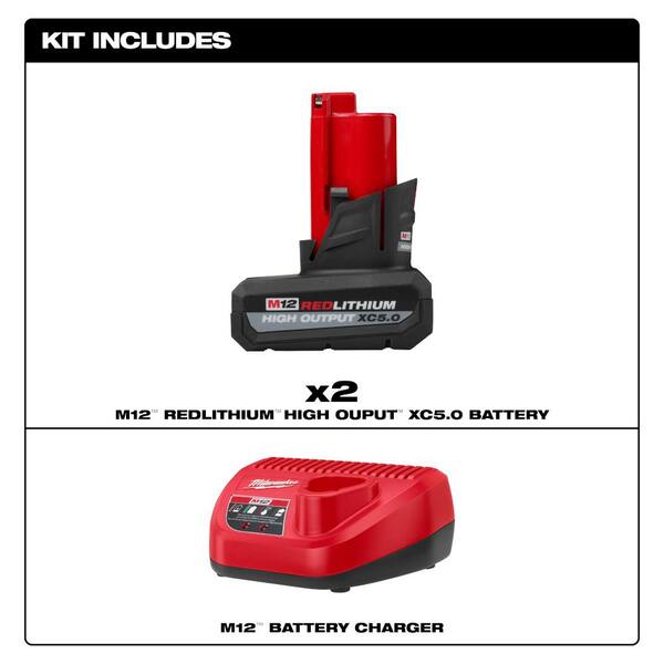 Milwaukee M12 12V Lithium-Ion XC High Output 5.0 Ah Battery Pack (2-Pack) Starter Kit With Charger