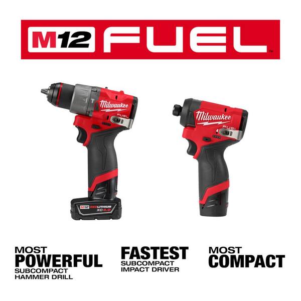 Milwaukee M12 FUEL 12-Volt Lithium-Ion Brushless Cordless Hammer Drill And Impact Driver Combo Kit W/4 Batteries And Bag (2-Tool)