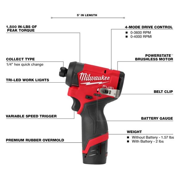 Milwaukee M12 FUEL 12-Volt Lithium-Ion Brushless Cordless Hammer Drill And Impact Driver Combo Kit W/4 Batteries And Bag (2-Tool)