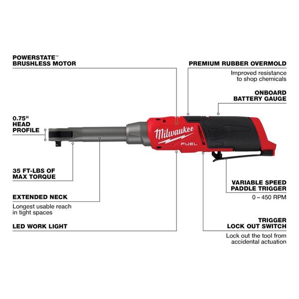 Milwaukee M12 FUEL 12V Lithium-Ion Brushless Cordless 3/8 In. Extended Reach High Speed Ratchet (Tool Only)
