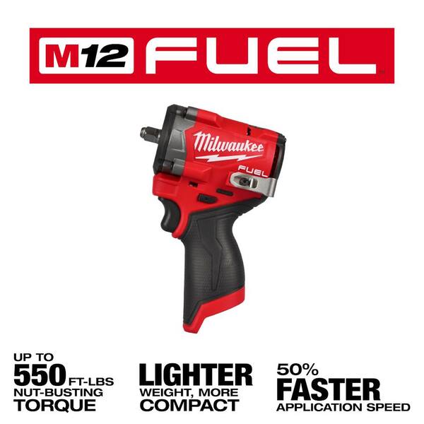 Milwaukee M12 FUEL 12V Lithium-Ion Brushless Cordless Stubby 3/8 In. Impact Wrench (Tool-Only)