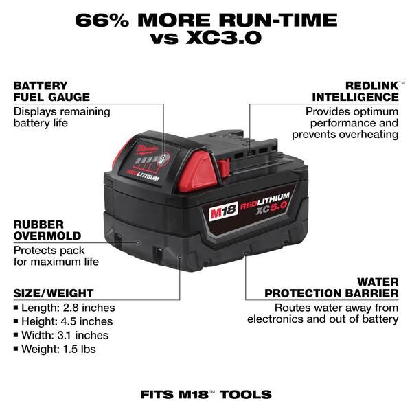 Milwaukee M18 18-Volt 5.0 Ah Lithium-Ion XC Extended Capacity Battery Pack