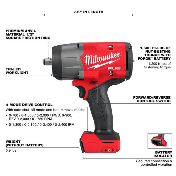 Milwaukee M18 FUEL 18V Lithium-Ion Brushless Cordless 1/2 In. Impact Wrench With Friction Ring (Tool-Only)