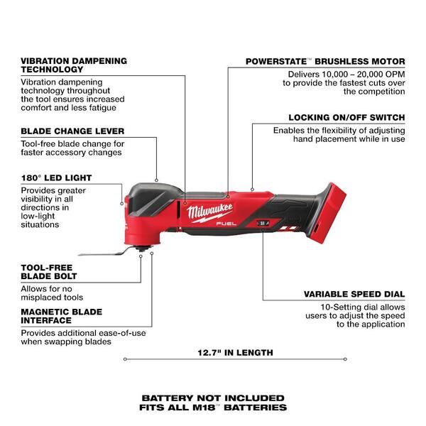 Milwaukee M18 FUEL 18V Lithium-Ion Cordless Brushless Oscillating Multi-Tool (Tool-Only)