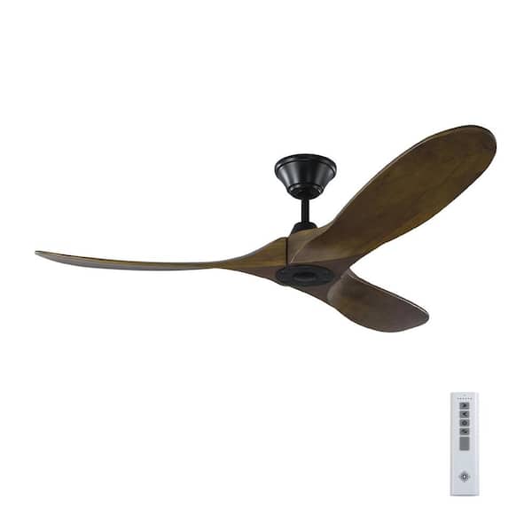 Generation Lighting Maverick II 52 in. Modern Indoor/Outdoor Matte Black Ceiling Fan with Walnut Balsa Wood Blades and Remote Control