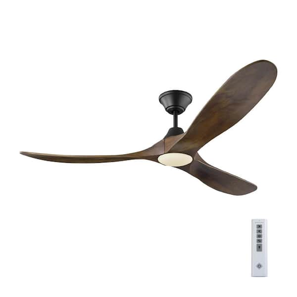 Generation Lighting Maverick LED 60 in. Integrated LED Indoor/Outdoor Matte Black Ceiling Fan with Dark Walnut Blades with Remote Control