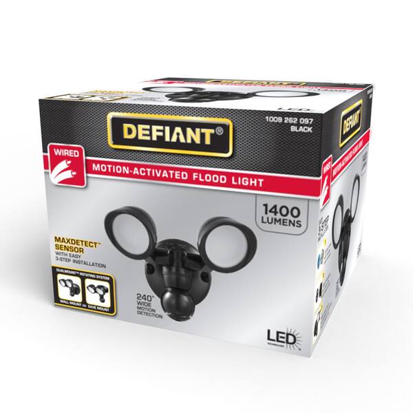 Defiant MaxDetect 240° Black Motion Sensing Wired Outdoor 2-Head LED Security Flood Light 1400 Lumens