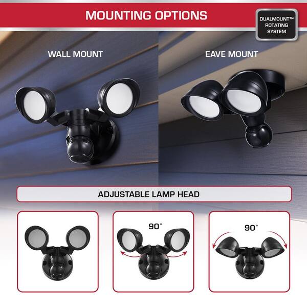 Defiant MaxDetect 240° Black Motion Sensing Wired Outdoor 2-Head LED Security Flood Light 1400 Lumens