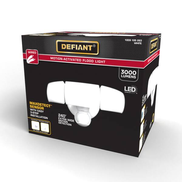 Defiant MaxDetect 240° White Motion Sensor Wired Outdoor 3-Head LED Security Flood Light 3000 Lumens