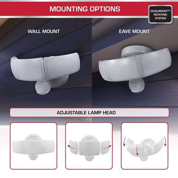 Defiant MaxDetect 240° White Motion Sensor Wired Outdoor 3-Head LED Security Flood Light 3000 Lumens
