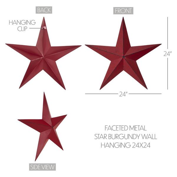 VHC BRANDS Mayflower Market Patriotic Bugundy 24 In. Faceted Metal Star Wall Hanger