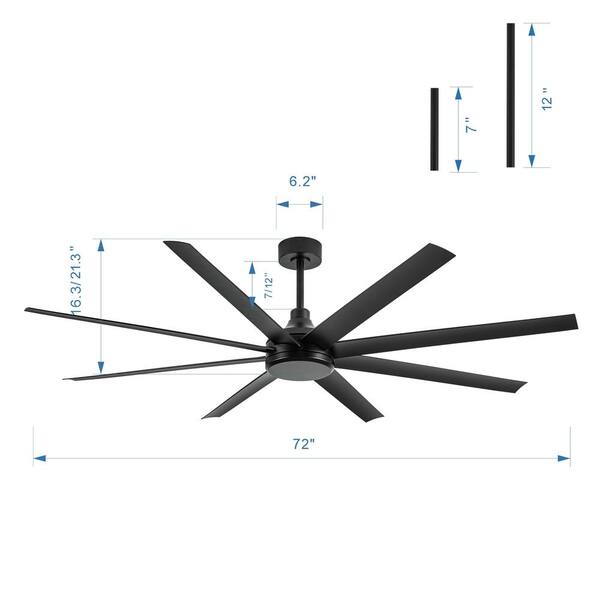Breezary Melissa 72 In. 6 Fan Speeds Ceiling Fan In Black With Remote Control Included