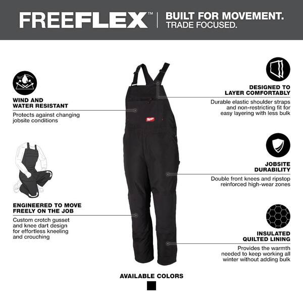 Milwaukee Men's Large Black FREEFLEX Insulated Bib Overalls