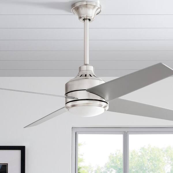 Home Decorators Collection Mercer 52 In. Integrated LED Indoor Brushed Nickel Ceiling Fan With Light Kit And Remote Control