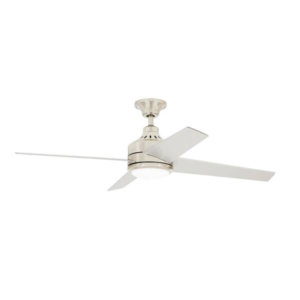 Home Decorators Collection Mercer 52 In. Integrated LED Indoor Brushed Nickel Ceiling Fan With Light Kit And Remote Control