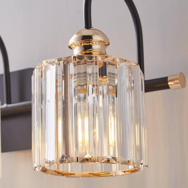 ExBrite Merrin 23.1 In. 3-Light Black Golden Bathroom Vanity Light With Crystal Shades