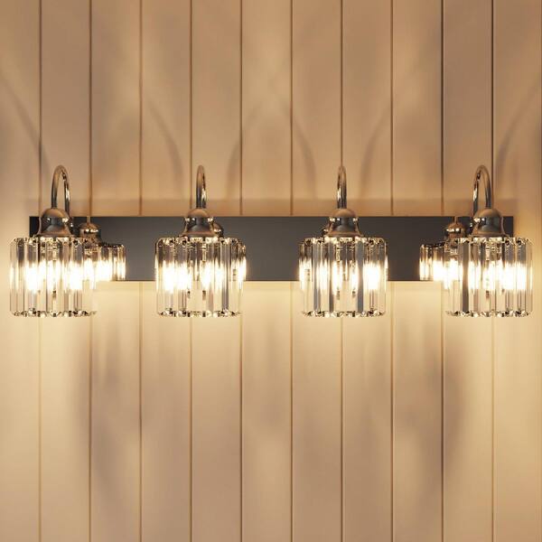 ExBrite Merrin 32 In. 4-Lights Crystal Chrome Bathroom Vanity Light With Shade