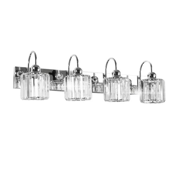 ExBrite Merrin 32 in. 4-Lights Crystal Chrome Bathroom Vanity Light with Shade