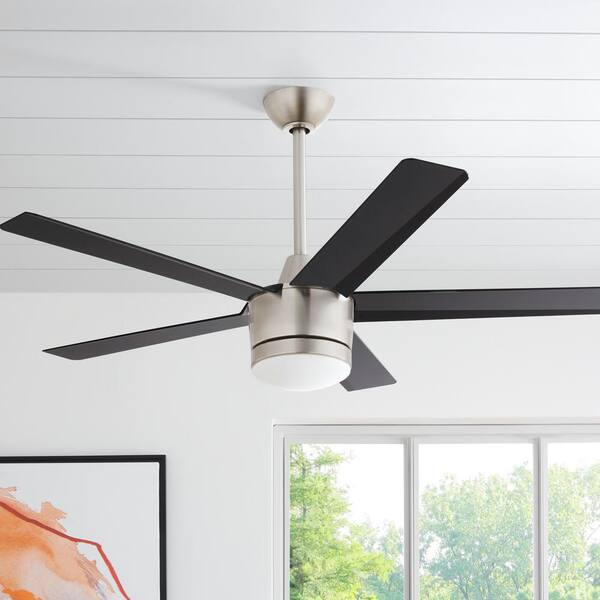 Home Decorators Collection Merwry 52 In. Integrated LED Indoor Brushed Nickel Ceiling Fan With Light Kit And Remote Control