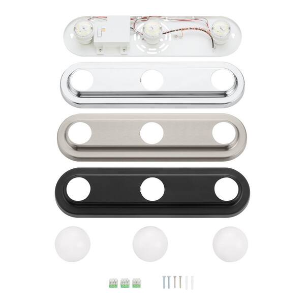 Hampton Bay Midford 18 In. 3-Light LED 5CCT Vanity Light With Interchangeable Brushed Nickel Black And Chrome Trims