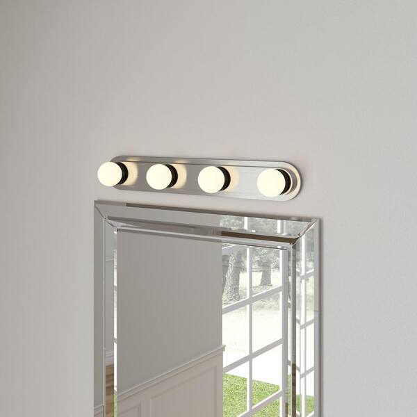 Hampton Bay Midford 24 In. 4-Light Brushed Nickel LED Vanity Light Bar With Frosted Shade