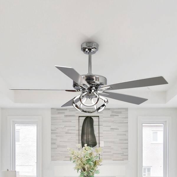 Parrot Uncle Modern 52 In. Indoor Color Changing Integrated LED Chrome Ceiling Fan With Light And Remote Control