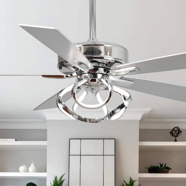 Parrot Uncle Modern 52 in. Indoor Color Changing Integrated LED Chrome Ceiling Fan with Light and Remote Control