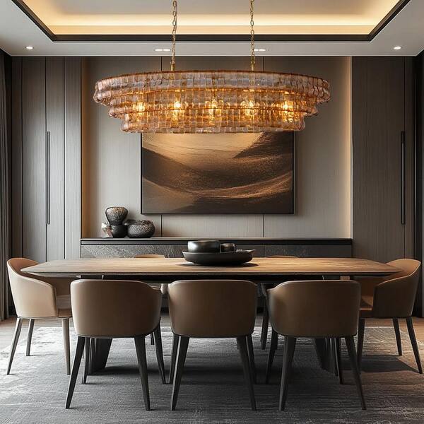 YUYI Modern Chandelier 54 In. 5-Lights Gold Crystal Linear Chandelier For Dining Room Living Room Kitchen Island Foyer