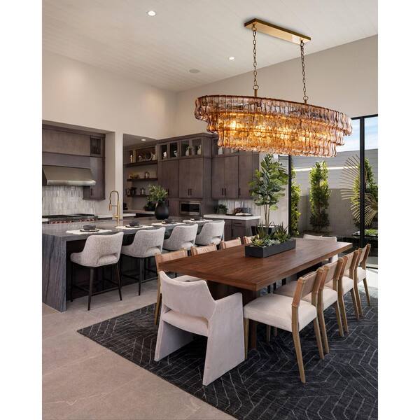 YUYI Modern Chandelier 54 In. 5-Lights Gold Crystal Linear Chandelier For Dining Room Living Room Kitchen Island Foyer