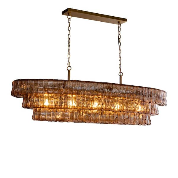 YUYI Modern Chandelier 54 in. 5-Lights Gold Crystal Linear Chandelier for Dining Room Living Room Kitchen Island Foyer