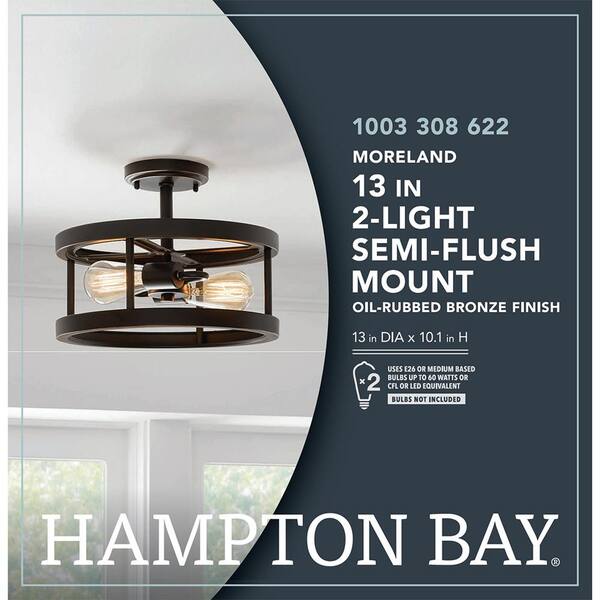 Hampton Bay Moreland 13 In. 2-Light Oil-Rubbed Bronze Semi-Flush Mount