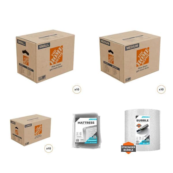 Moving Boxes (10-Count) with Mattress Bag and Bubble Cushion