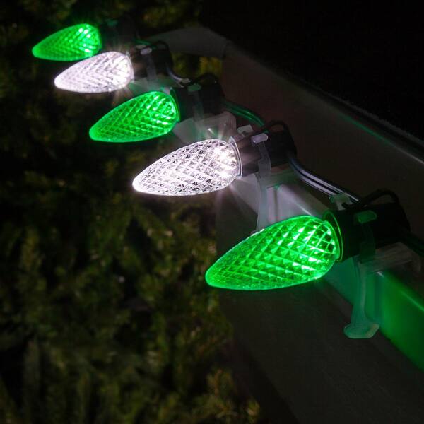 OptiCore 49 Ft. 50-Light LED Green And Cool White Faceted C9 String Light Set