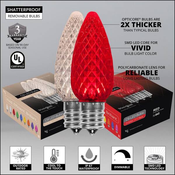 Wintergreen Lighting OptiCore 49 Ft. 50-Light LED Red And Warm White Faceted C9 String Light Set