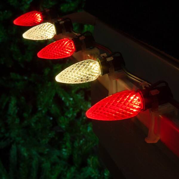 Wintergreen Lighting OptiCore 49 Ft. 50-Light LED Red And Warm White Faceted C9 String Light Set