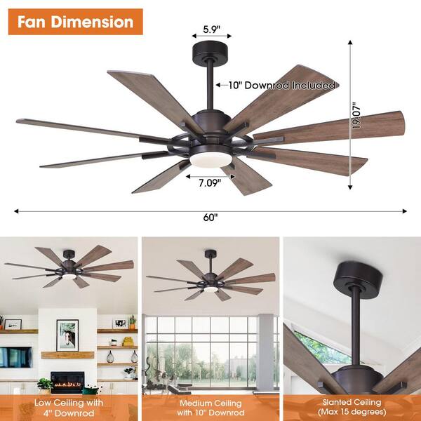 Parrot Uncle Oretha 60 In. Indoor Windmill 8-Blade LED Oil-rubbed Bronze Ceiling Fan With Light DC Motor And Remote Control