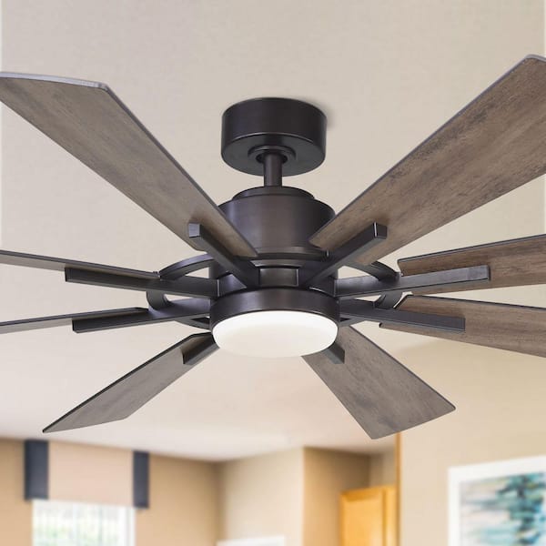 Parrot Uncle Oretha 60 in. Indoor Windmill 8-Blade LED Oil-rubbed Bronze Ceiling Fan with Light DC Motor and Remote Control