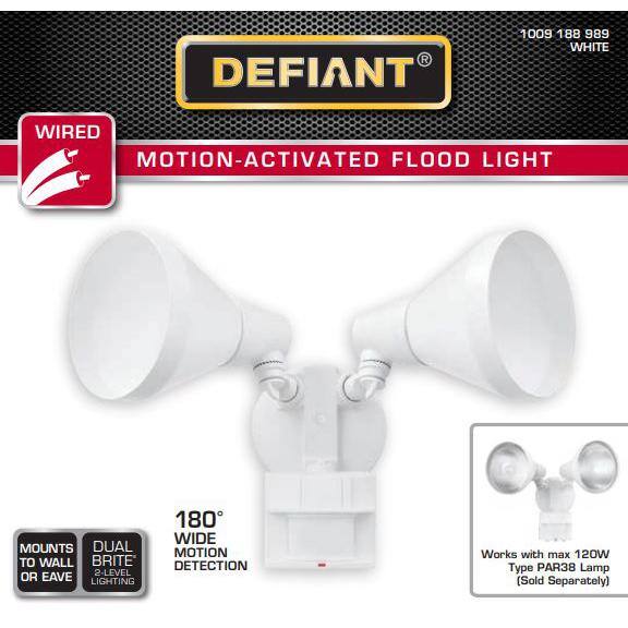 Defiant PAR 180° White Motion Sensing Security Light Wired Outdoor 2-Head Dusk-to-Dawn Flood Light
