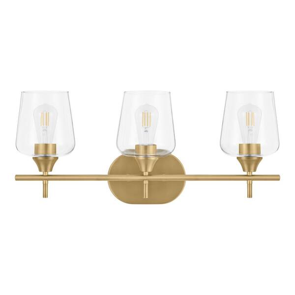 Hampton Bay Pavlen 24 In. 3-Lights Antique Brass Vanity Light With Clear Glass Shades