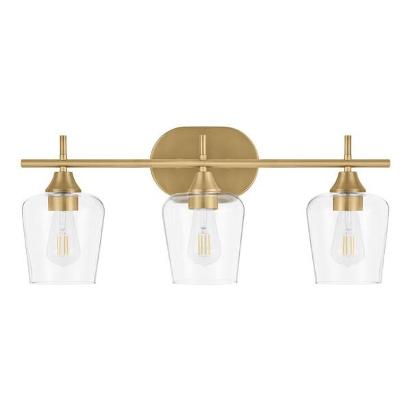 Hampton Bay Pavlen 24 In. 3-Lights Antique Brass Vanity Light With Clear Glass Shades