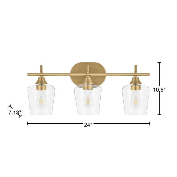 Hampton Bay Pavlen 24 In. 3-Lights Antique Brass Vanity Light With Clear Glass Shades