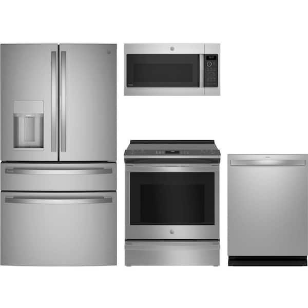 GE Profile 27.9 cu. ft. Standard Depth Refrigerator with Smart Slide-In Electric Range and Dishwasher with Smart Assist AI